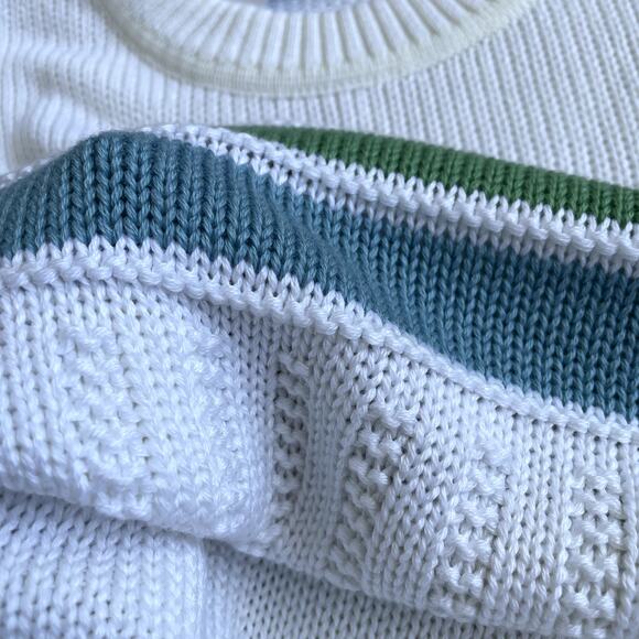 NEW Lacoste Kids White Sweater Blue Green Stripes Size 10 - Picture 7 of 15